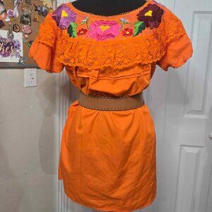 Vintage Floral Embroidered Mexican Spanish Latino L/XL Cottagecore Prairie